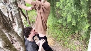 Gay Outdoor Blowjob with Huge Uncut Cock Destroyed His Throat