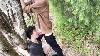 Gay Outdoor Blowjob with Huge Uncut Cock Destroyed His Throat