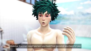 Midoriya and Bakugo steamy bath time yaoi parody
