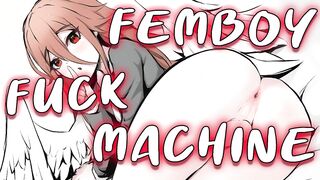 Femboy screams on his first fuck machine raw whimpers
