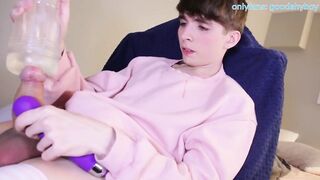 Whimpering Femboy Dribbles Thighs Full of Spunk While Edge Gooning