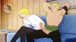 Zoro and Sanji destroyed in gay anime hentai blowjob hardcore