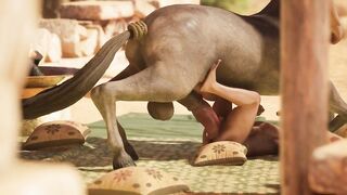 Gay furry centaur gets destroyed by big dick rough anal creampie
