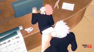 Jujutsu Kaisen Yaoi Gojo Fucks Yuuji on Table Bareback Creampie