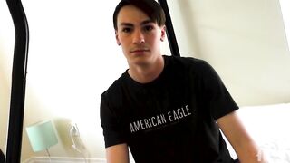 Twink bred bareback by daddy rough big cock blowjob cumshot POV full scene