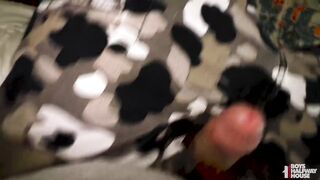 Twink bred bareback by daddy rough big cock blowjob cumshot POV full scene