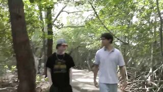 Outdoor blowjob turns straight boy into cum hungry twink