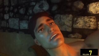 Gay daddy destroys charming servant with 3D blowjob and cum on ass