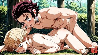 Tanjiro used Zenitsu’s dick like a demon slayer horny twink