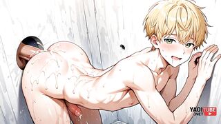 Blond twink choked in glory hole hentai cumshot