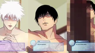 Satoru Gojo gets throat fucked by Toji's throbbing cock in raw yaoi anime blowjob hentai