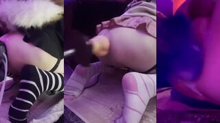 Rough sloppy femboy fuck machine gets creampie knots