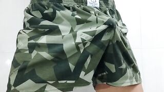 Destroyed cum covered boxer shorts gagging on my own load