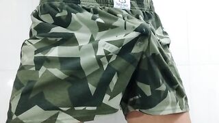 Destroyed cum covered boxer shorts gagging on my own load