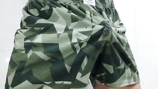 Destroyed cum covered boxer shorts gagging on my own load