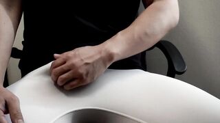 Asian man wrecked with huge cumload while edging in spandex underwear moaning loud