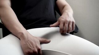 Asian man wrecked with huge cumload while edging in spandex underwear moaning loud