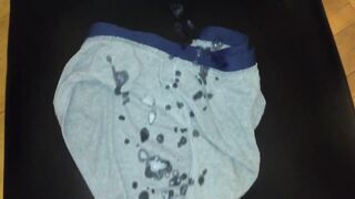 Hairy Cock Cums Three Times on Old Underwear