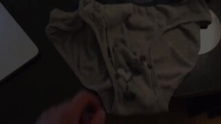 Hairy Cock Cums Three Times on Old Underwear