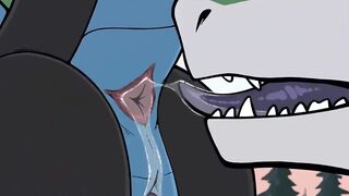 Dragon daddy facefucks tight gay furry till cum spills down throat