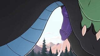 Dragon daddy facefucks tight gay furry till cum spills down throat