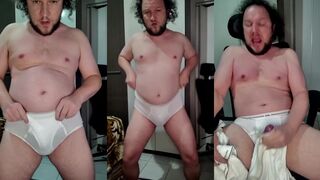 Vintage Fruit of the Loom white briefs destroyed by gay cum in tighty whities
