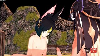Tighnari gags on Cyno’s thick cock 3D animated gay ecchi