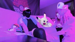 Ash Ketchum x Nurse Joy Femboy Fucked raw and creampied