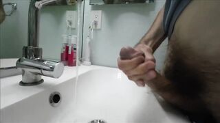 Straight guy destroyed huge cock at motel bathroom with feet gasping cumshot