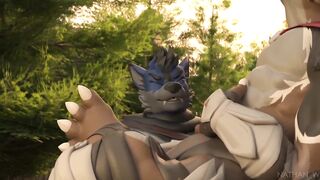 Two wolves yiffing rough in the forest cum dripping furry gay animation