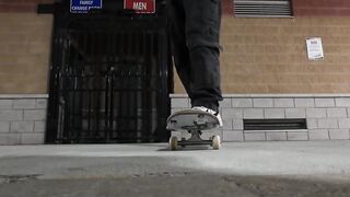 Skater femboy soaks you while cum drips on your face in public