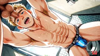 Blonde twink destroyed in dirty toilet hentai blowjob