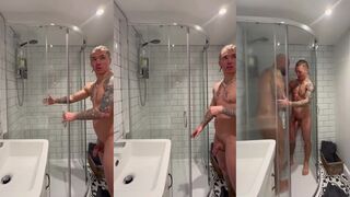 Steamy shower banter between muscle daddy and straight guy
