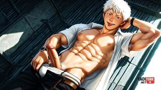 Twink anime hunk ruined in brutal gay hentai gangbang