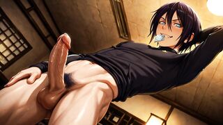 Noragami Yaoi raw Yato gagging on thick cum