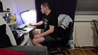 Horny husband strokes his throbbing big dick whenever wife’s away desperate solo masturbation caught on cam