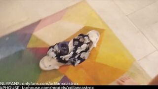Roomie in skirt gets face fucked full of cum