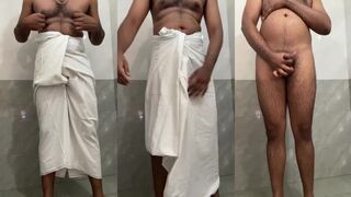 Rich Kerala daddy strips sarong to show thick cock and heavy balls