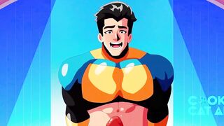 Heroes share a double dildo in animated gay yaoi