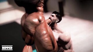 Ripped Kyle ripped apart in brutal backshots and gym hunk blowjob