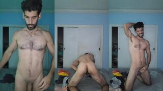 Muscle daddy’s hairy asshole leaks while jerking off in warm dim room