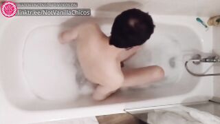 Soapy naked boy turns in bathtub getting steamy