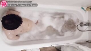 Soapy naked boy turns in bathtub getting steamy