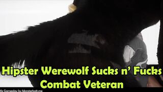 Hipster Werewolf Devours Rough Gay Veteran in 3D Animation Game Sex