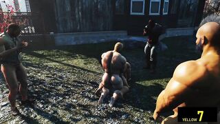 Bulky drivers plow submissive guy at truck stop gangbang