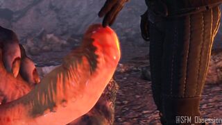 Gay monster fucks Geralt with his huge dick in impossible troll cock raw animation