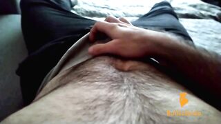 Muscle stud jerking off until he destroys his undies with thick creamy ropes
