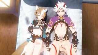 Itto and Gorou ruined by bareback cum in Genshin gay r34