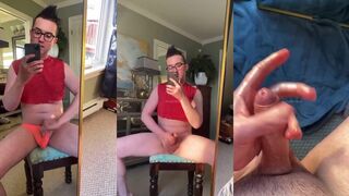 Chubby cutie tears his tighty-whities off for explosive uncut cum explosion in slow motion