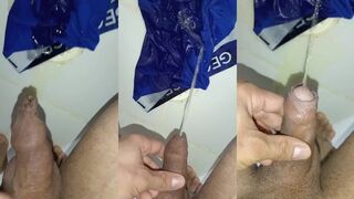 Desperate slut pisses himself in panties like a needy whore